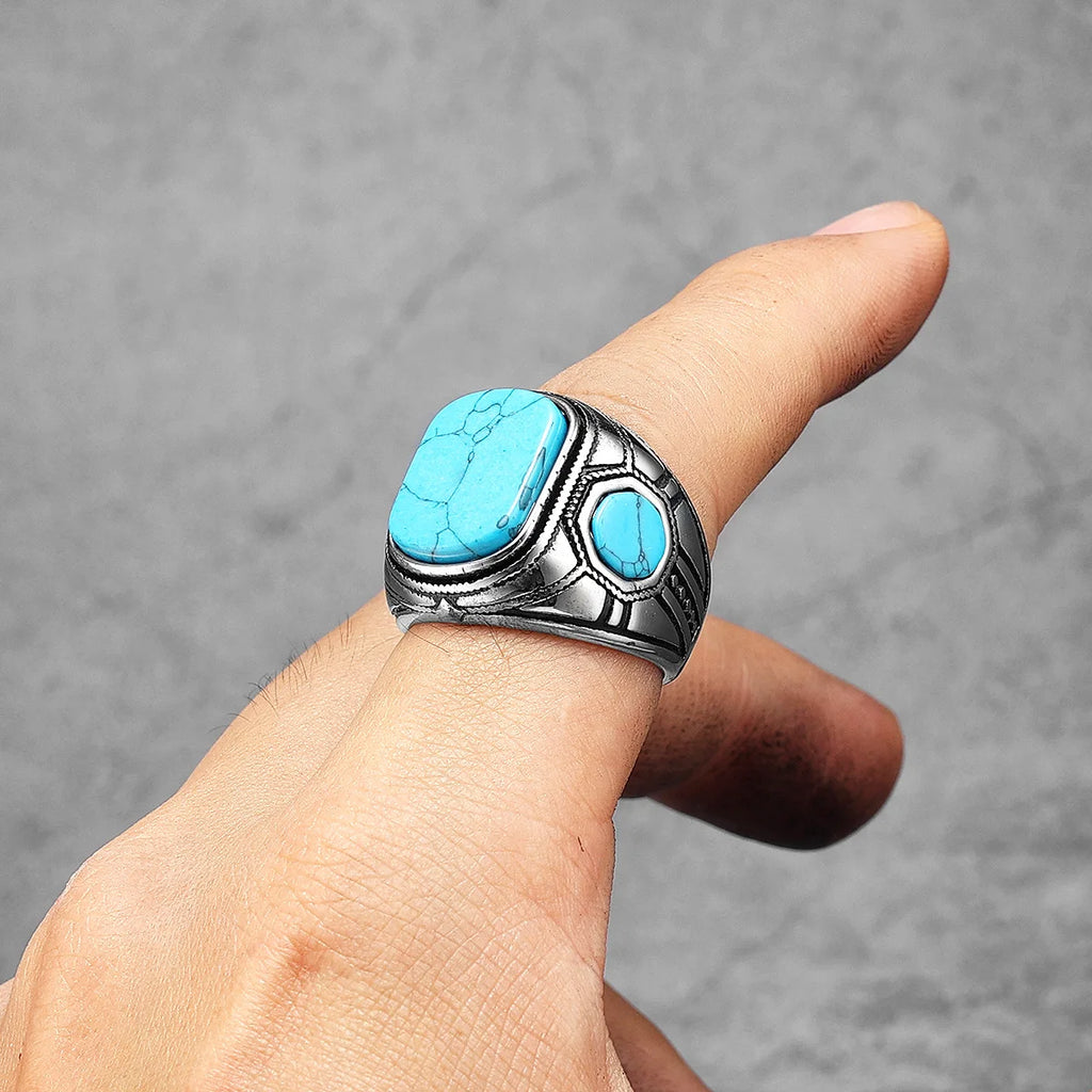 Carved Turquoise-Colour Ring