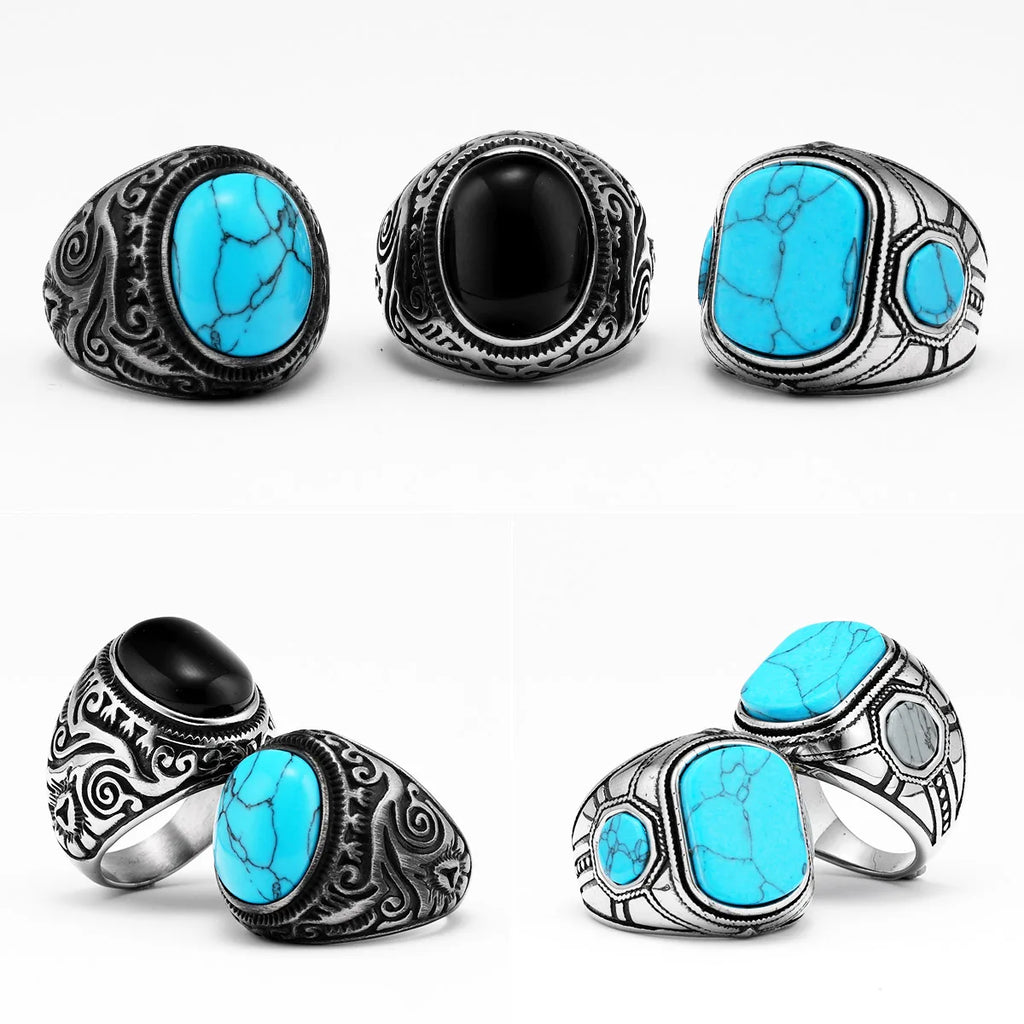 Carved Turquoise-Colour Ring