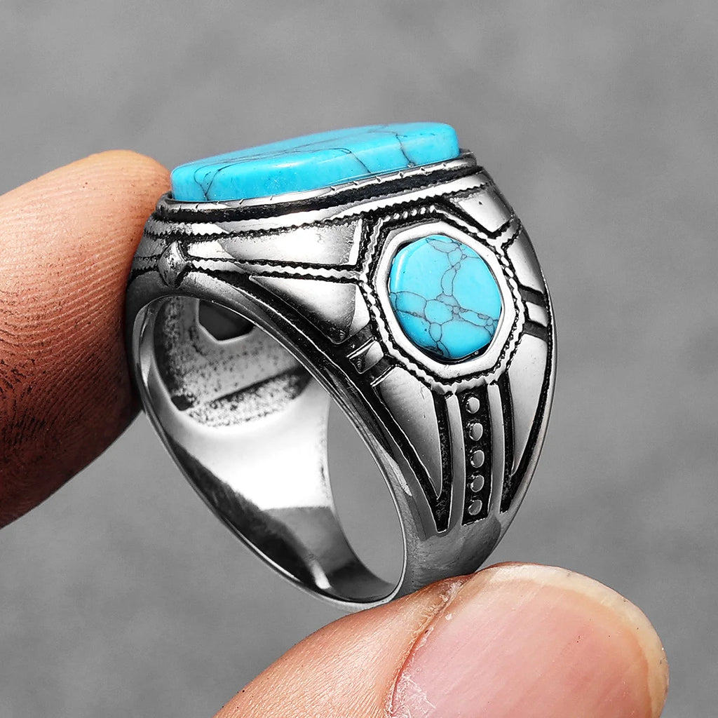Carved Turquoise-Colour Ring