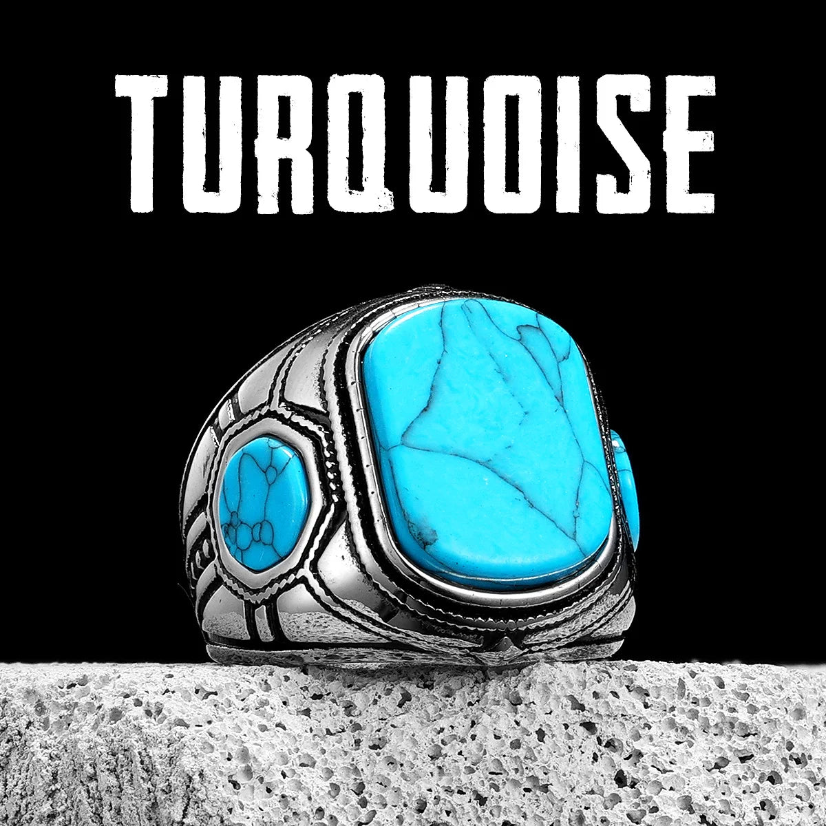 Carved Turquoise-Colour Ring