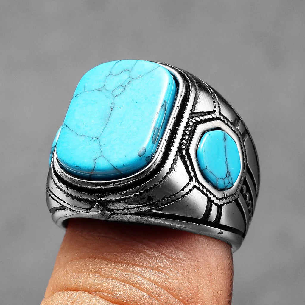 Carved Turquoise-Colour Ring