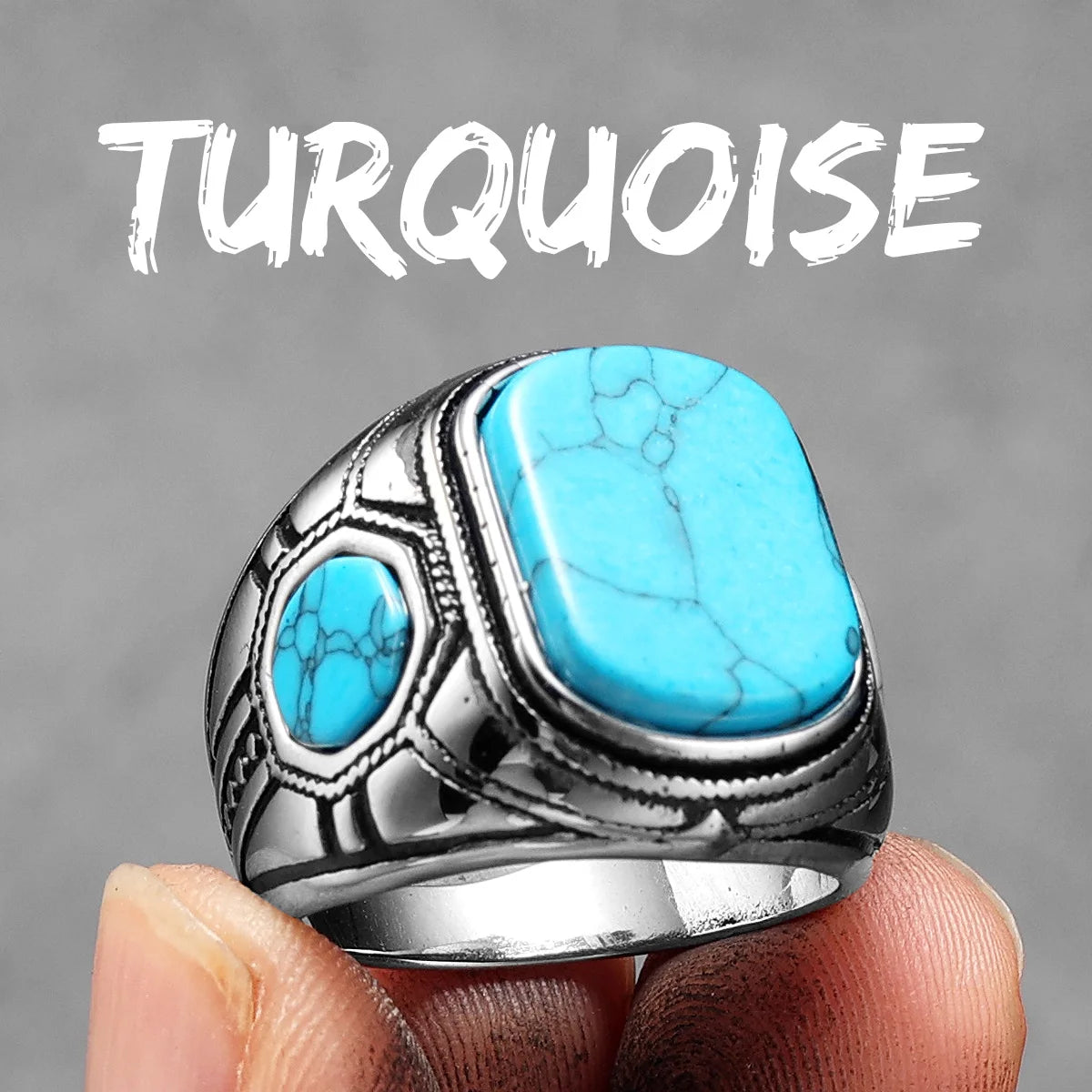 Carved Turquoise-Colour Ring