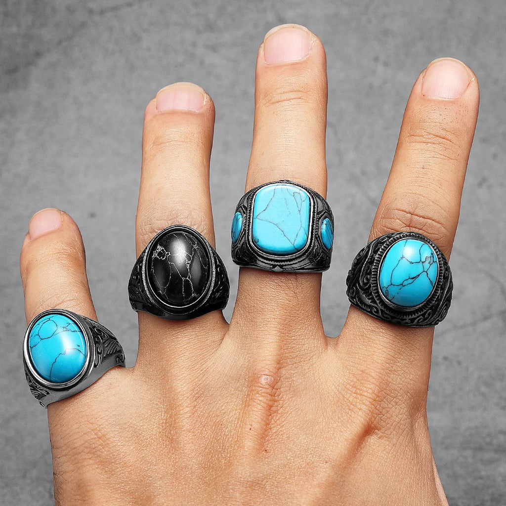 Carved Turquoise-Colour Ring